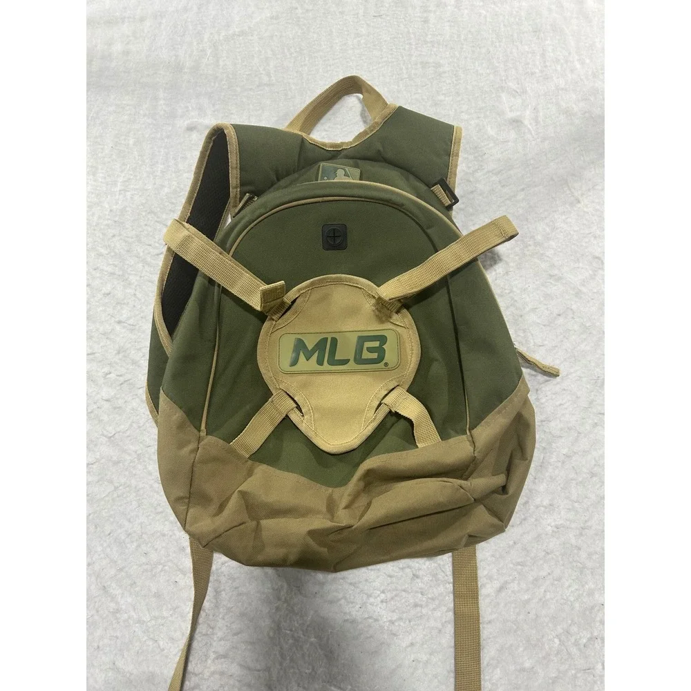 MLB Major League Baseball Backpack Olive Green Tan Sports Bag with Helmet Flap